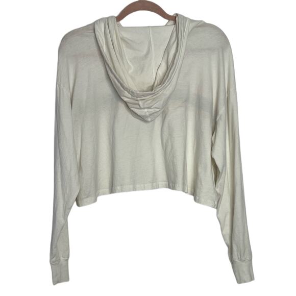 Hollister White Boyfriend Cotton Cropped Hoodie String  Casual Sweatshirt Size S - Picture 3 of 10